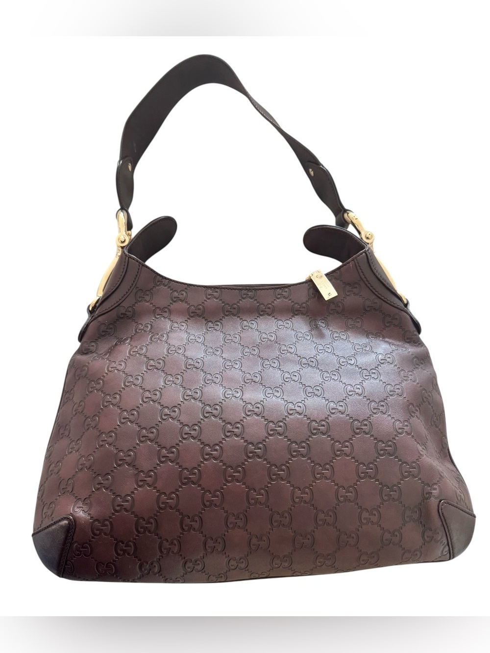 Gucci Brown Monogram Shoulder Bag with Gold Hardware